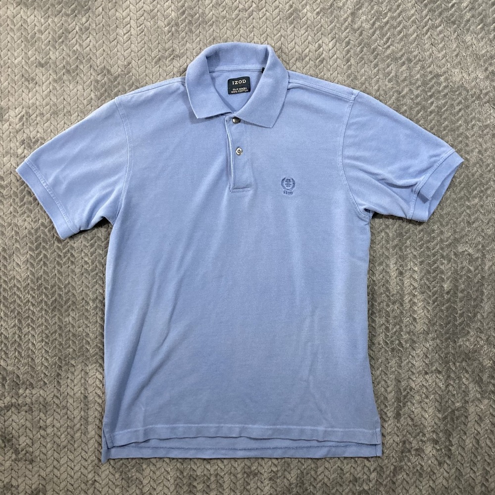 IZOD Polo Men S Silk Wash Blue Short Sleeve Cotton Logo Pique